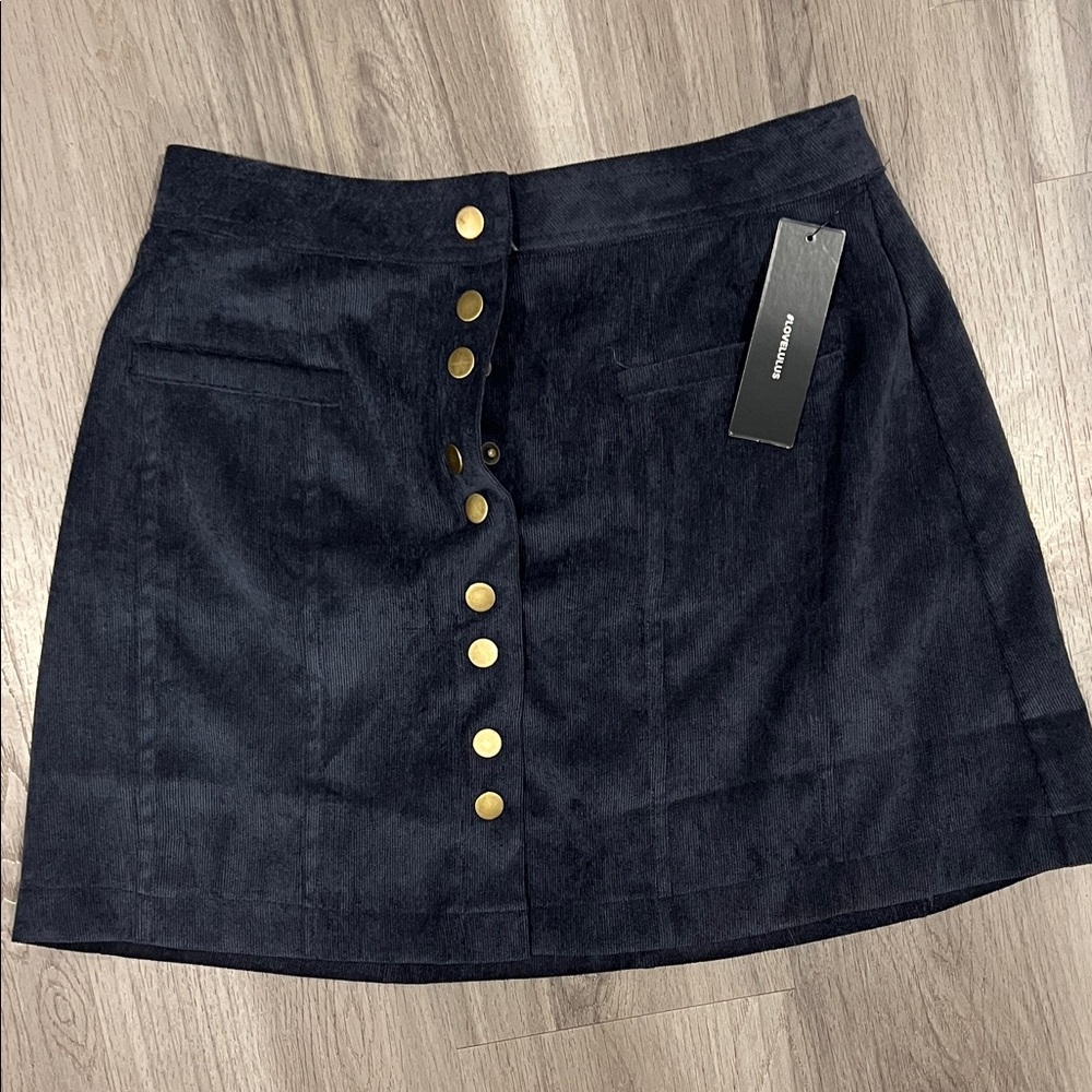 Lulu's Black Mini Skirt with Gold Buttons
